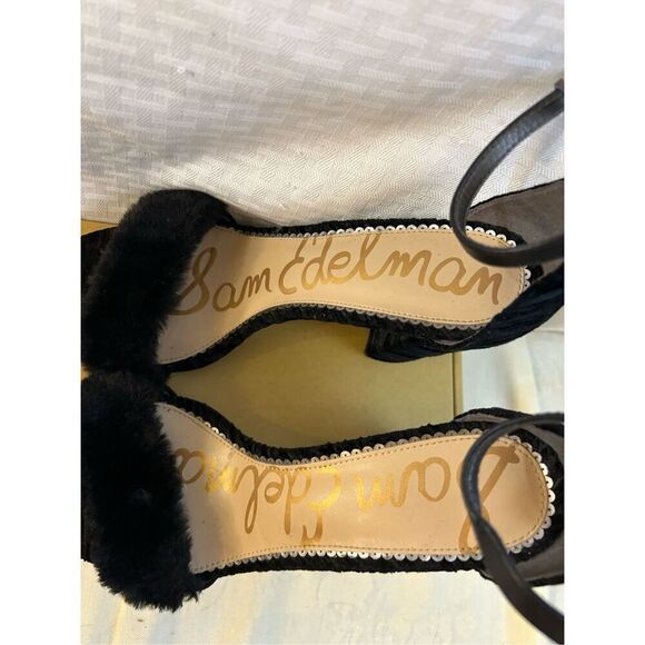 Sam Edelman Yancey block heels fur suede velvet size 10 strappy shoes - Picture 2 of 7
